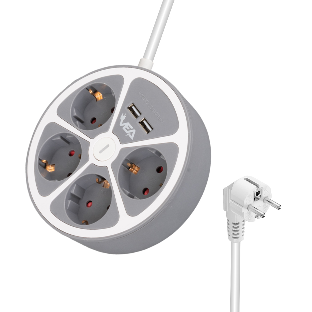 M2533-VEA VE-G604YU 4'LÜ 2 USBLİ ANAHTARLI 1.5 METRE GRUP PRİZ